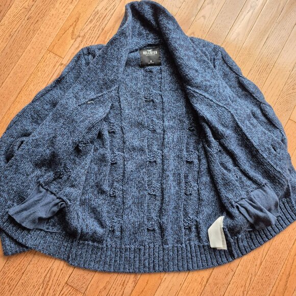 Hollister Cardigan Sweater Blue Knit Cotton Pockets Shawl Collar Medium - Picture 5 of 10